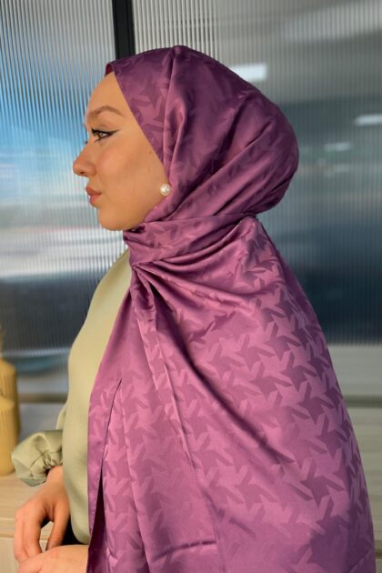 Stilize Kazayağı Desen İpeksi Jakar Şal-75312- Menekşe