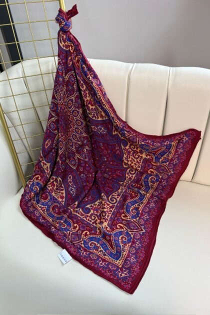 Touch İthal Etnik Desen Yün İpek Şal-34330-Fuşya-Saks