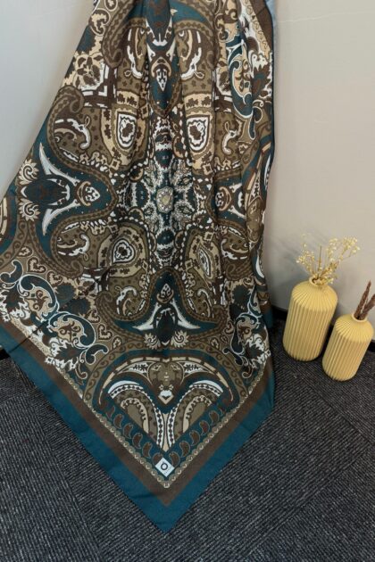Etro Desen Pamuk Soft Eşarp 27091 - Kahve-Petrol