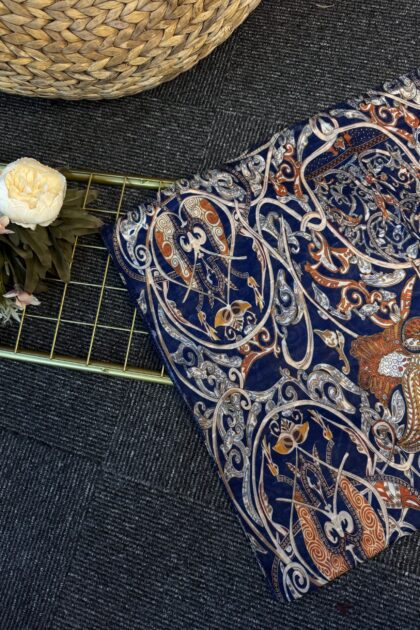 Saray Bahçesi Naturel İpek Şal-658945-Lacivert