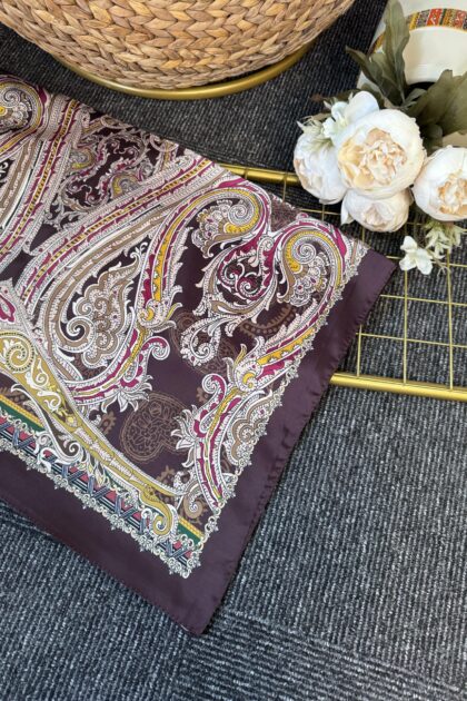 Zamansız Motif Vual İpek Şal-487934-Acıkahve