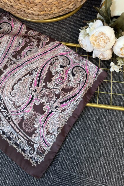 Zamansız Motif Vual İpek Şal-487934-Kahve