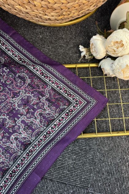 Vintage Desen Naturel ipek Şal-010203-Mor