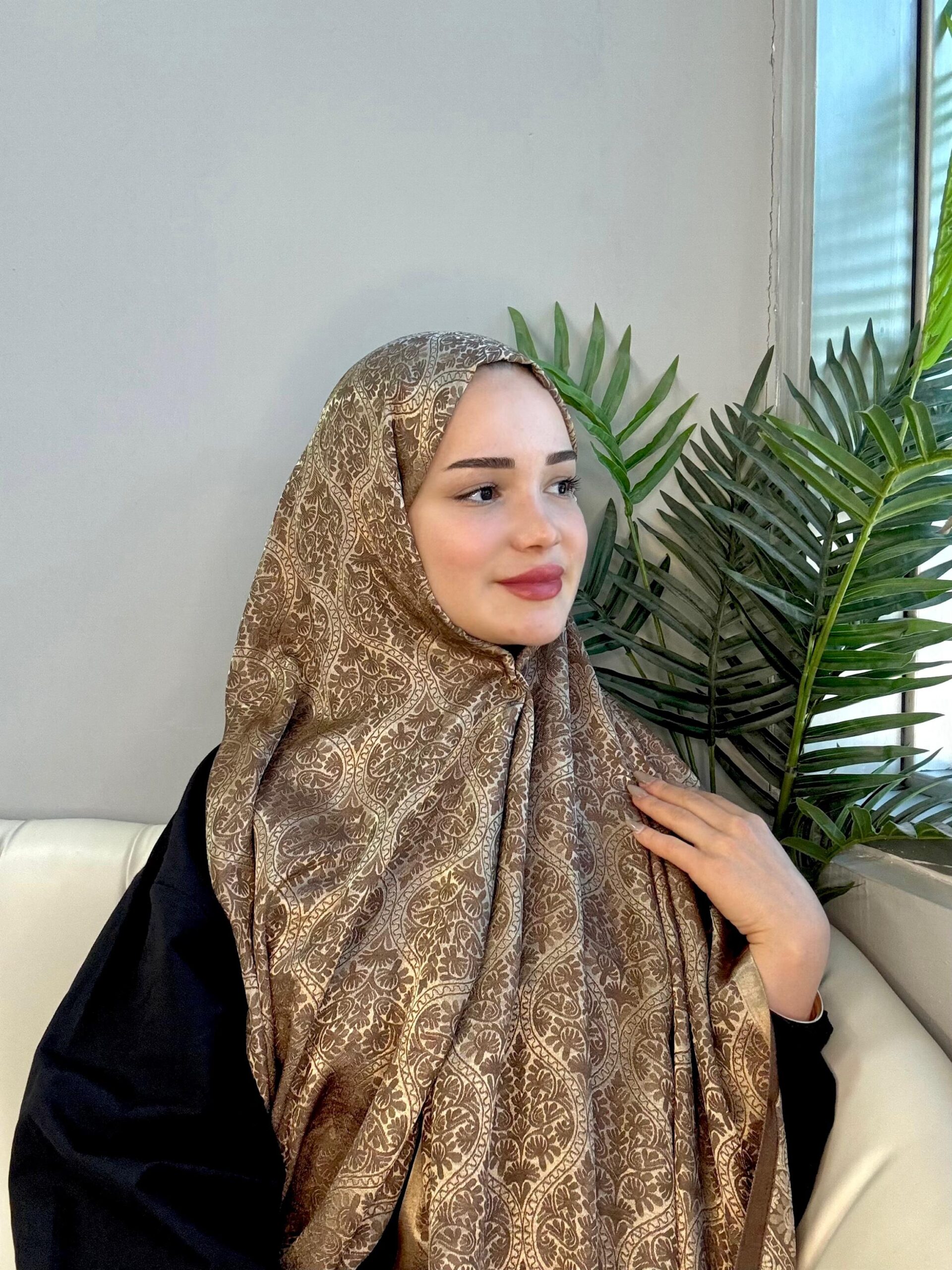 Hürrem Sultan Kendinden Dokulu Çift Taraflı Şal-2000-Işıltılı Toprak