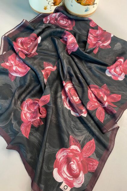 Summer Rose Desen Pamuk İpek Şal-120000-Bordo