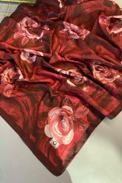 Summer Rose Desen Pamuk İpek Şal-12000-Kırmızı