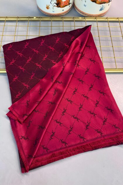 Ysl Desen Kendinden Dokulu Desenli İtalyan Şal-10010-Kırmızı