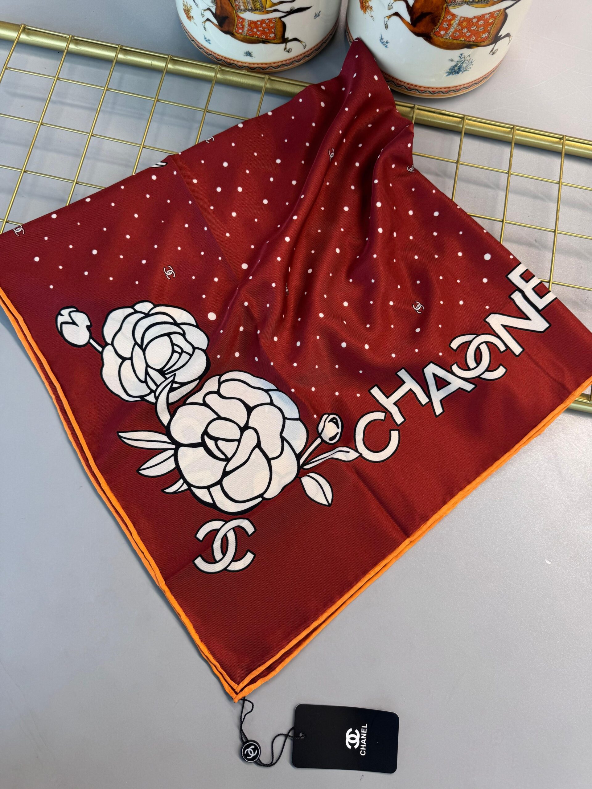 İthal Chanel Marka ipek Eşarp-08506-Kırmızı