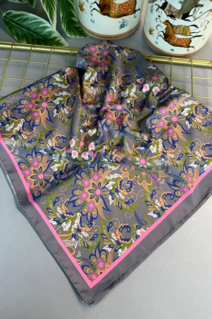 Mimoza Desen Vual İpek Eşarp-6203408-Saks