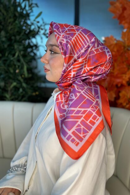 Oxxo Desen Vual İpek Eşarp -6203662-Oranj