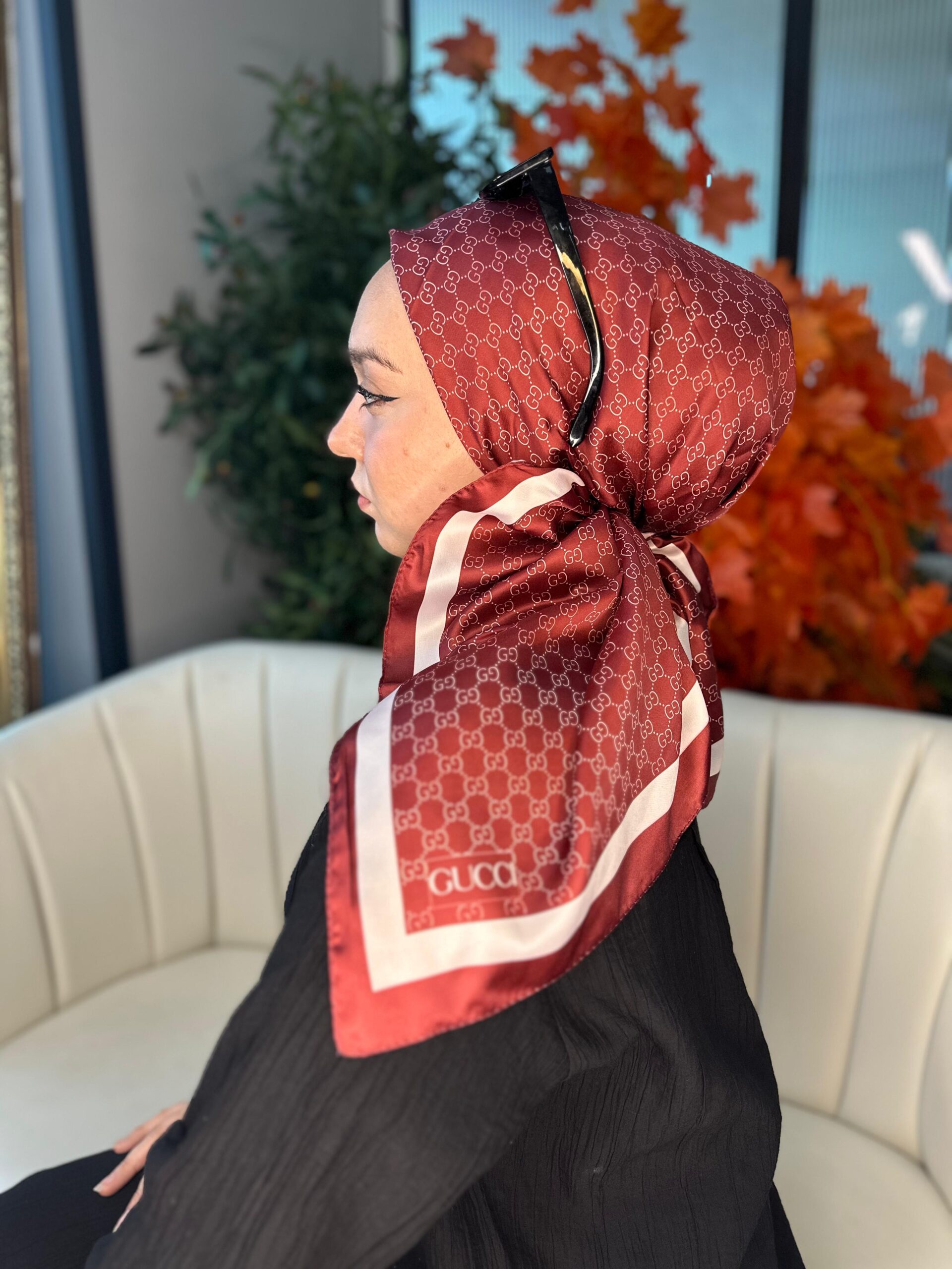 Gucci Desen Vual İpek Eşarp-6204527-Kırmızı