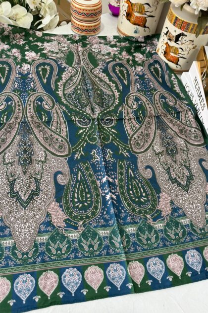 Etnik Etro Desen Pamuk Soft Şal 61534 - yeşil