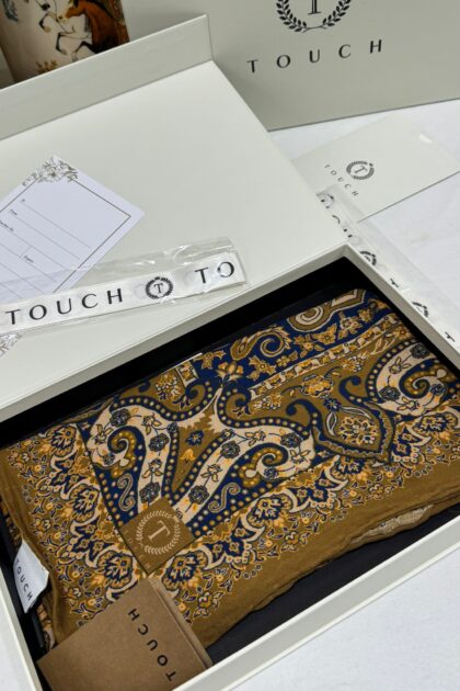 Touch İthal Etnik Desen Yün İpek Şal 34330 - Kahve Mavi