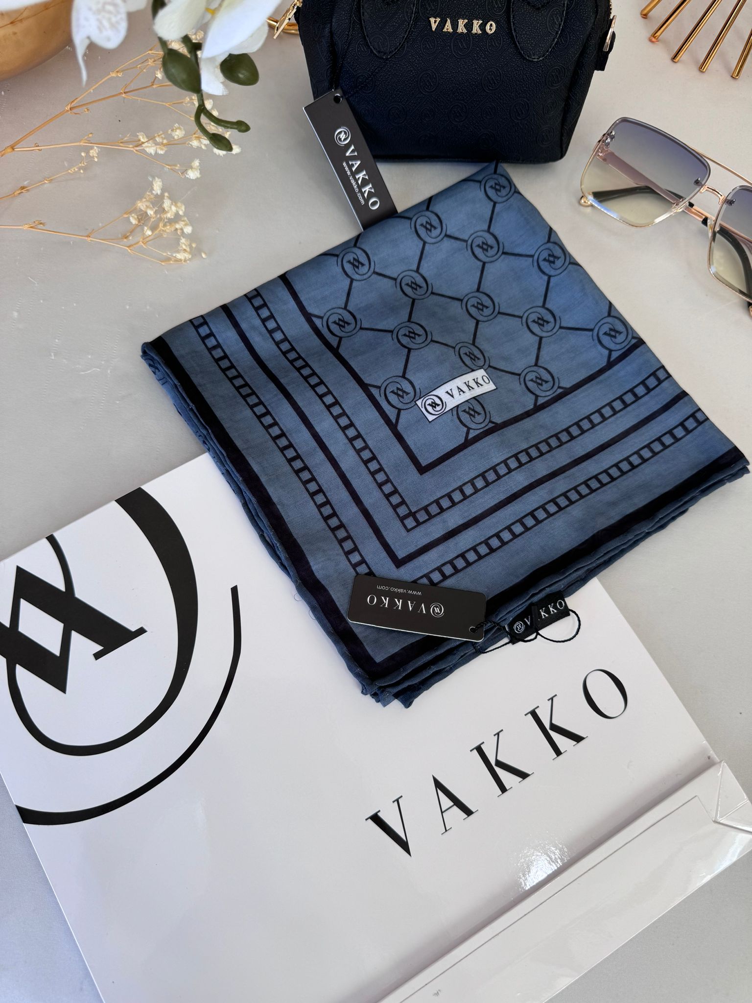 Vakko Monogram Desen Pamuk Soft Eşarp 21510 - Antrasit