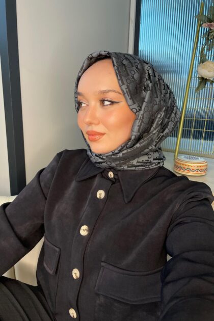 Dior Desenli İpek Kaşmir Çift Taraflı Şal 78002 - Antrasit