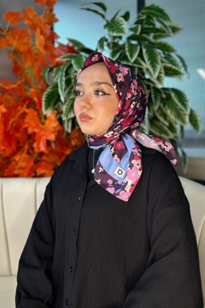 Bahar Desen Pamuk İpek Eşarp-13001-Bebe Mavi