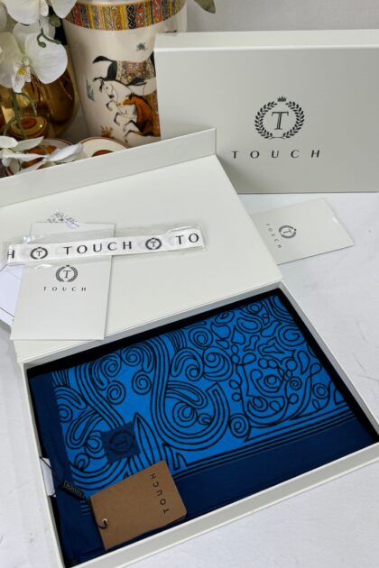 Touch İthal Etnik Desen Pamuk İpek Şal 63459- Lacivert Mavi