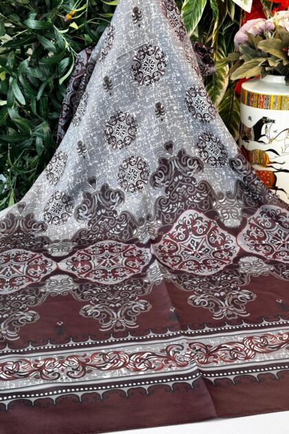 Hint Etro Desenli Pamuk Soft Şal - 658960 - Bordo Gri