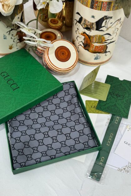 İthal Çifttaraflı Gucci İnci Vual İpek Şal-50140-Antrasit