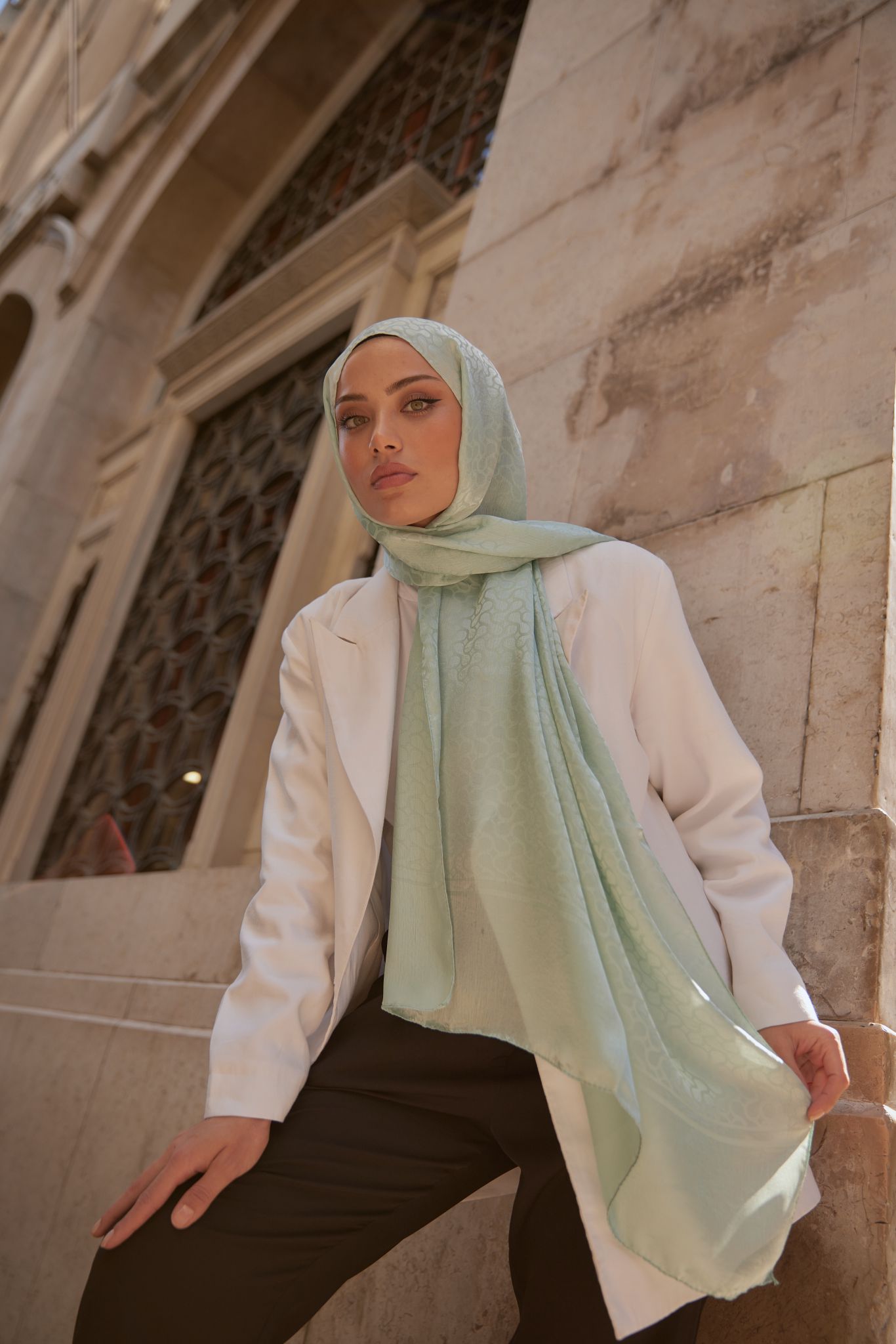 BLOOM Desen Jakar Şal - Su Yeşili - Organic ScarfsOrganic Scarfs