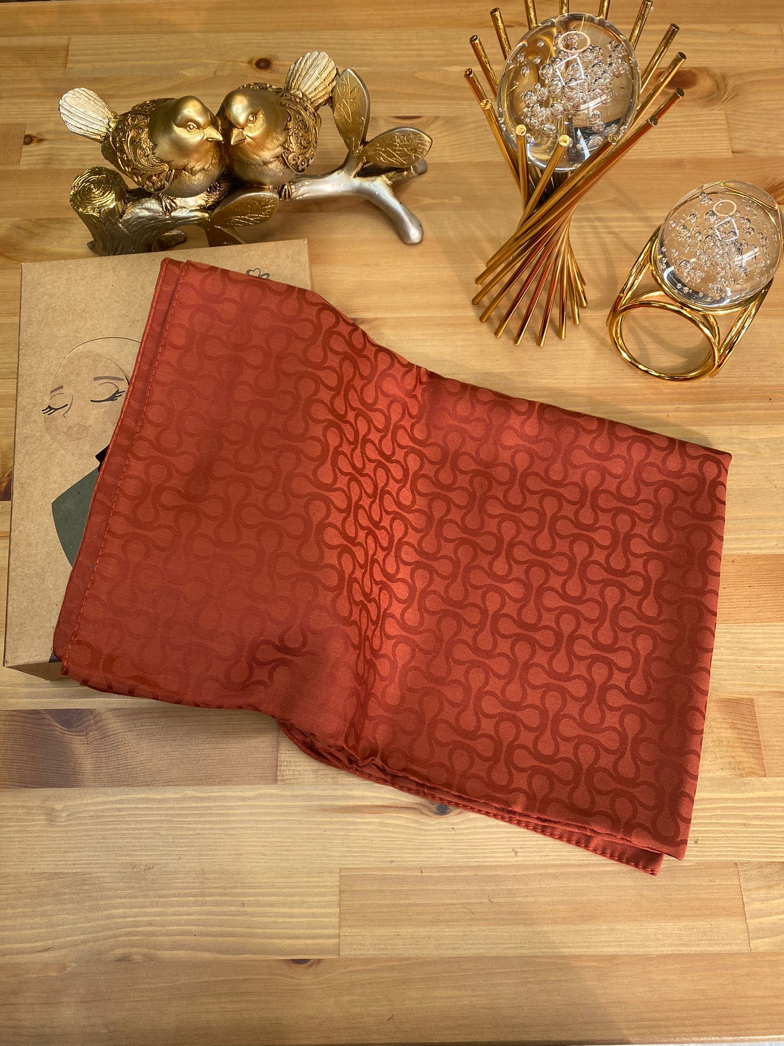 Bloom Desen Pamuk İpeksi Jakar Şal - Kiremit - Organic ScarfsOrganic Scarfs
