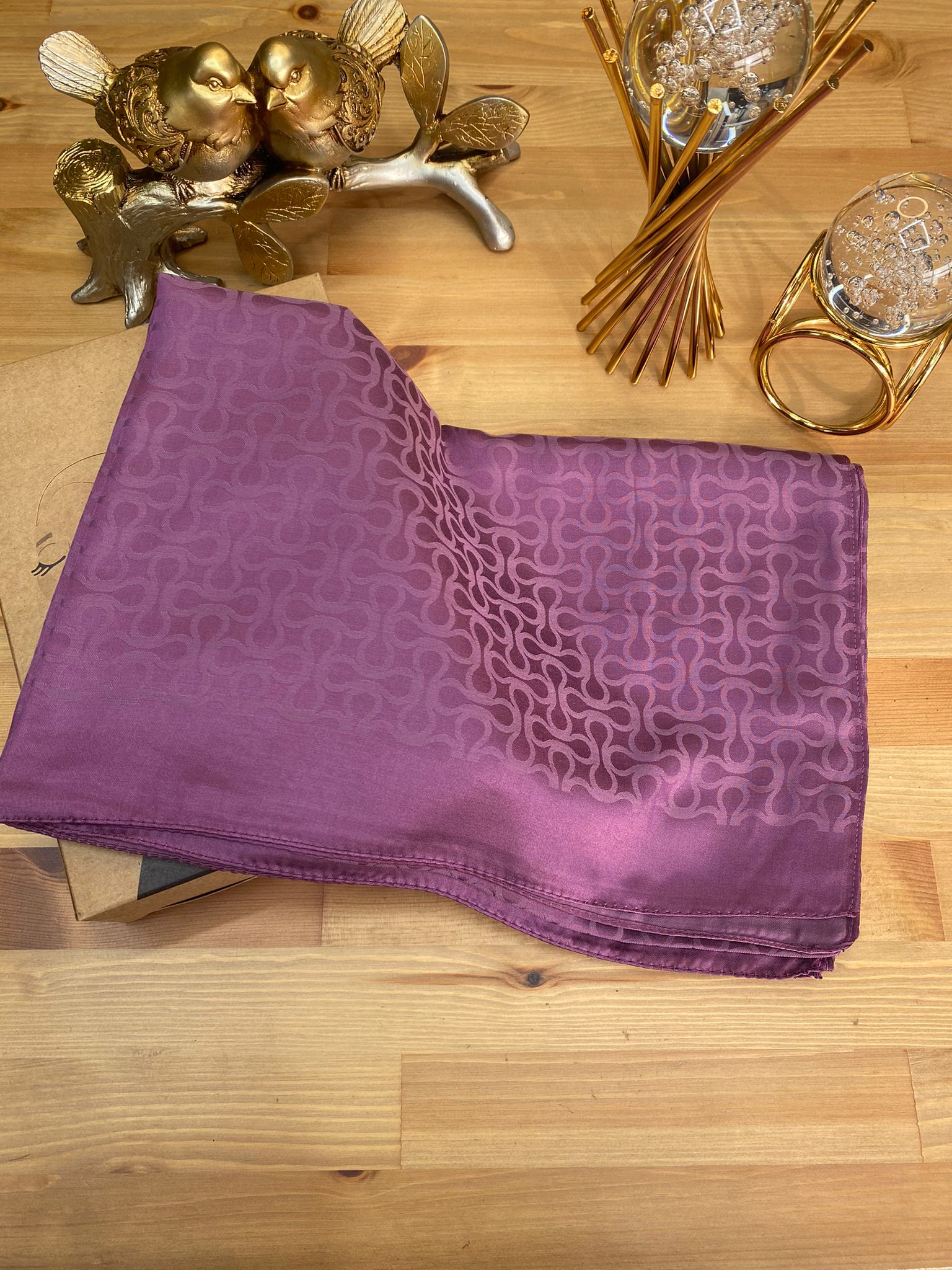 Bloom Desen Pamuk İpeksi Jakar Şal - Mürdüm - Organic ScarfsOrganic Scarfs
