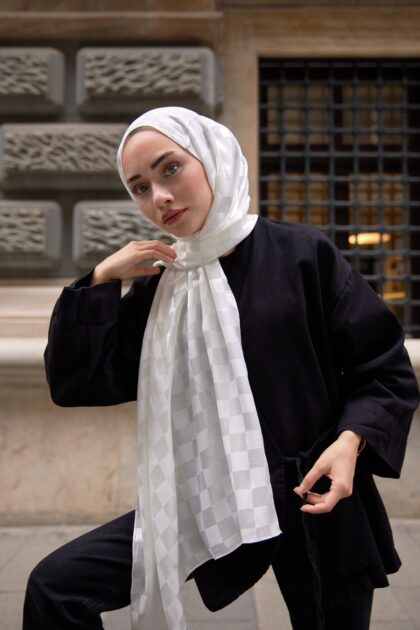Bonjela Marka Dama İpeksi Jakar Şal - Ekru - Organic ScarfsOrganic Scarfs
