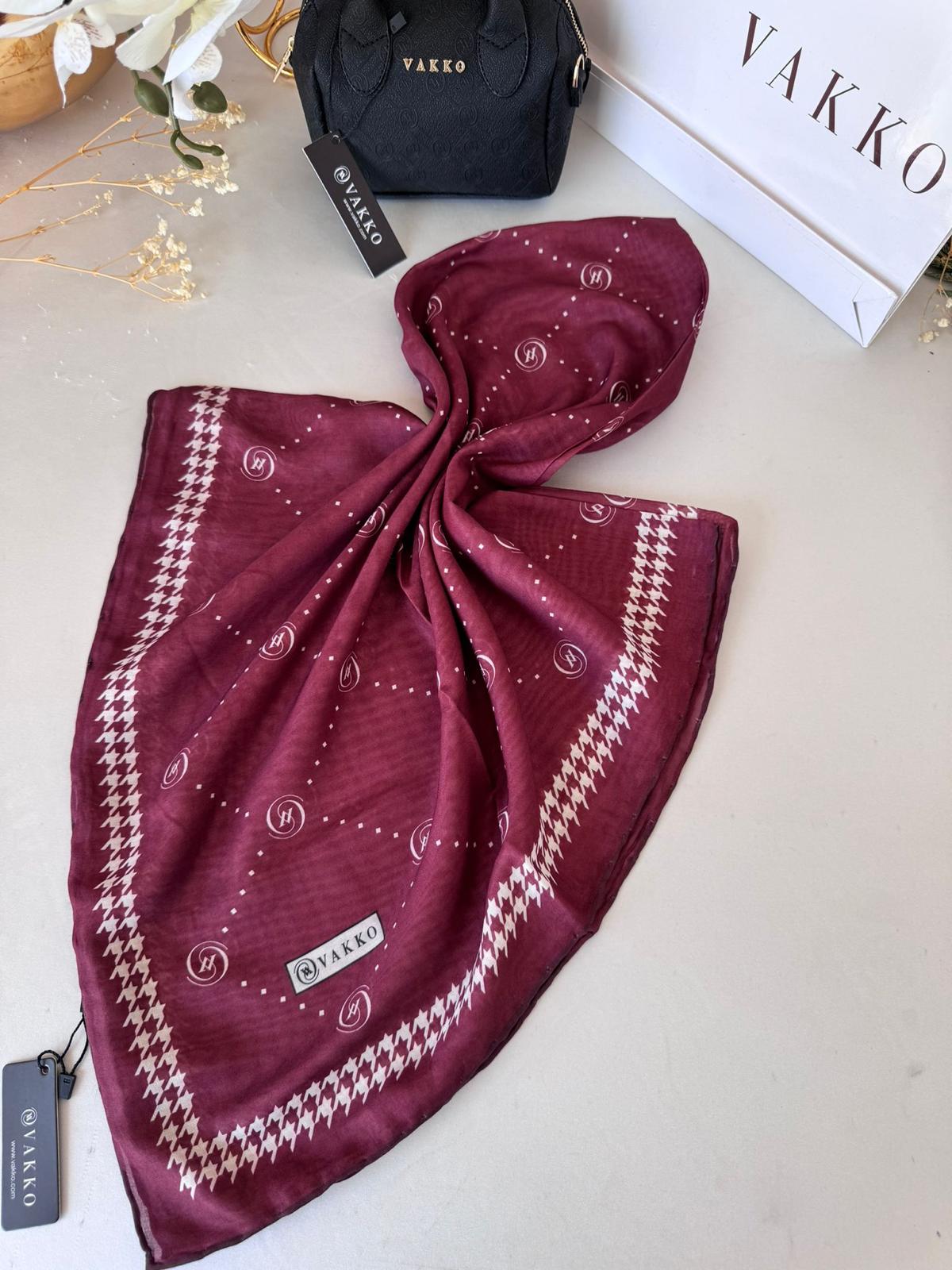 Vakko Kazayağı Desen Pamuk Soft Eşarp 36589 - Bordo