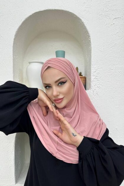 Çapraz Üç Bantlı Uzun Drape Bone - Pembe - Organic ScarfsOrganic Scarfs