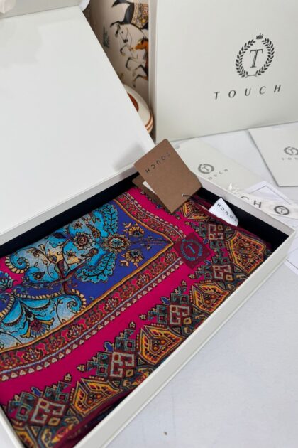 Touch İthal Etnik Desen Yün İpek Şal-34770 -Pembe