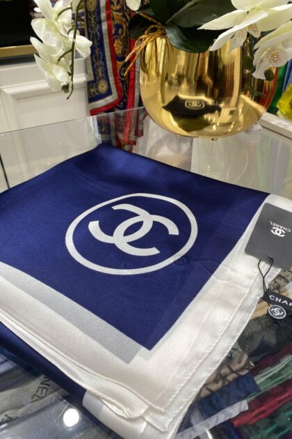 Chanel İthal Vual İpek Şal - Lacivert - Organic ScarfsOrganic Scarfs