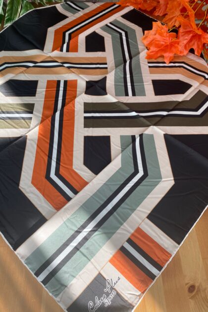 Colors Plus Marka Etnik Geometrik Desen Twill Eşarp - Mint - Organic ScarfsOrganic Scarfs