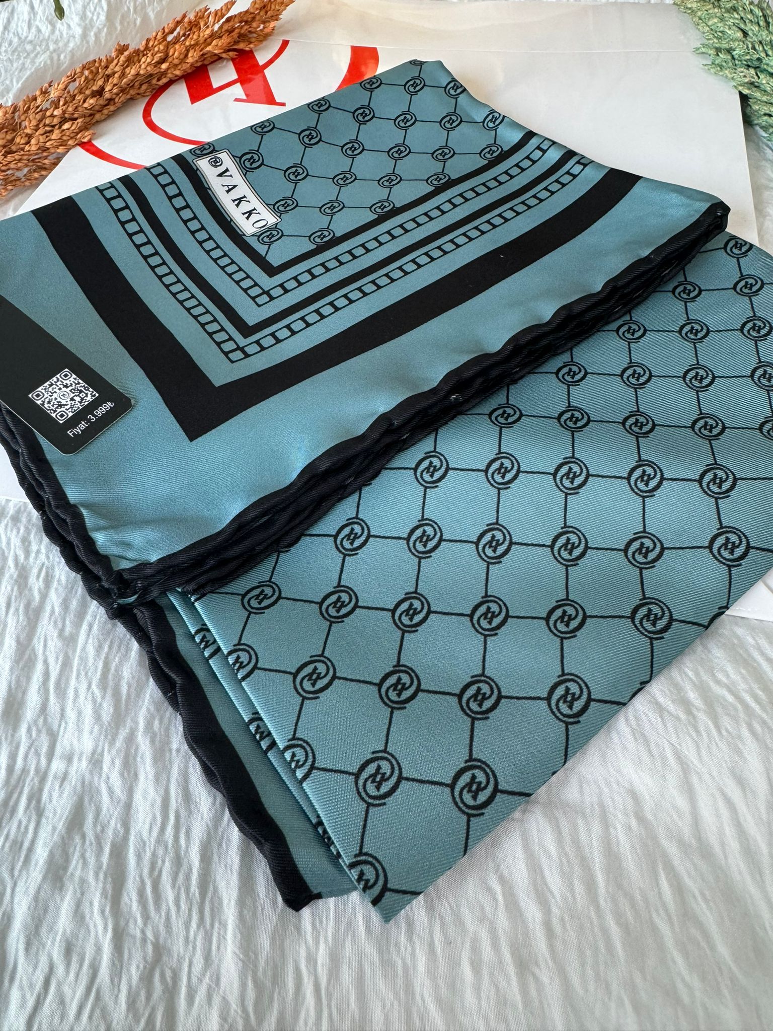 Vakko Desen Twill Eşarp - Mint Siyah