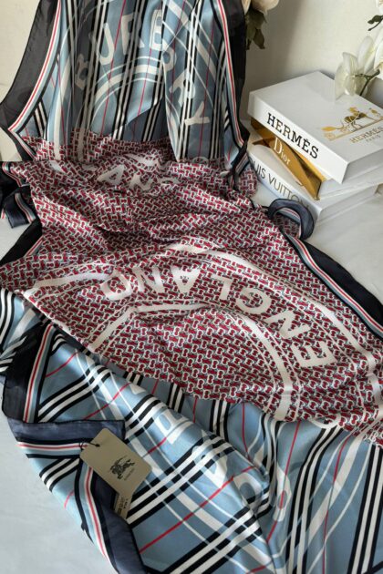 Burberry Çift Taraflı İthal Vual İpel Şal 78631 - Mavi-Siyah