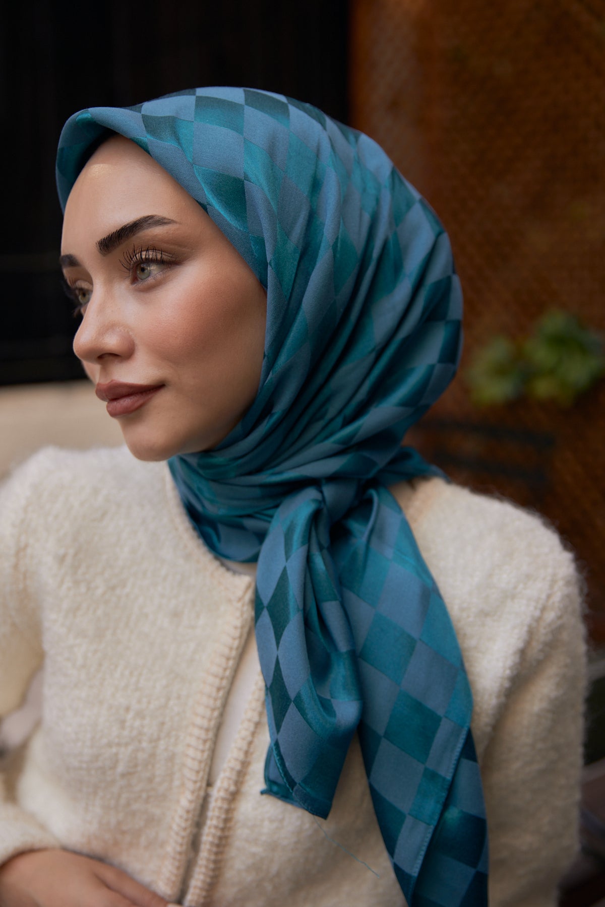 Dama Desen Jakar Eşarp - Petrol - Organic ScarfsOrganic Scarfs