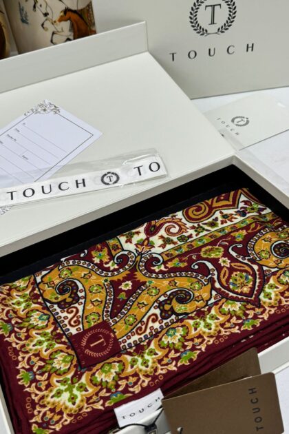 Touch İthal Etnik Desen Yün İpek Şal 34330 - Bordo Turuncu