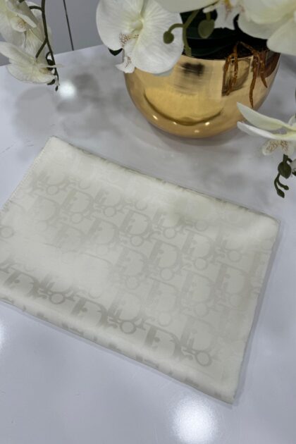 Dior Desen Pamuk İpeksi Jakar Şal - Ekru - Organic ScarfsOrganic Scarfs