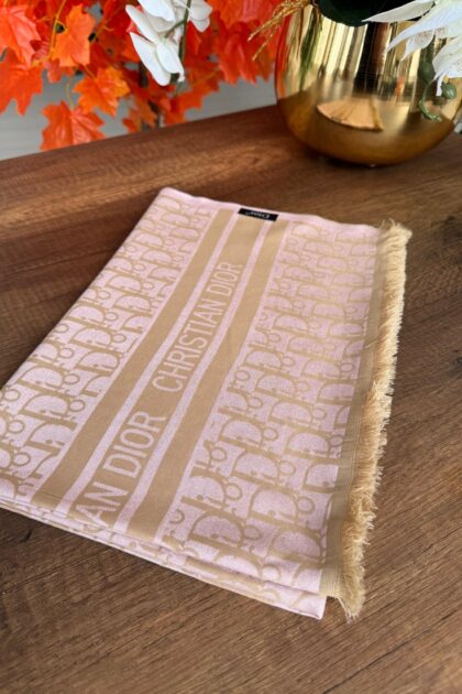 D'or Desenli İpek Kaşmir Çift Taraflı Şal - Pembe - Organic ScarfsOrganic Scarfs