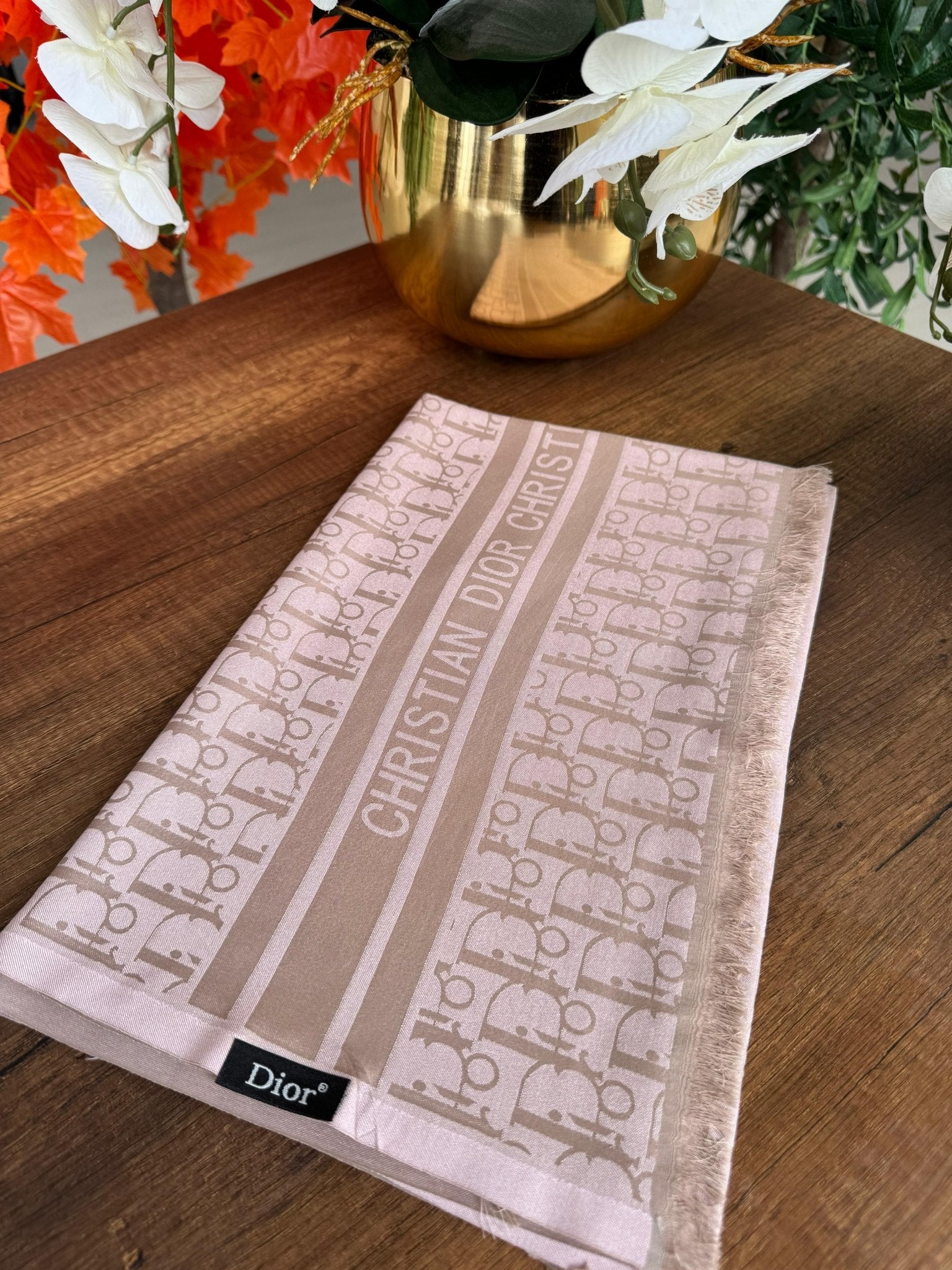D'or Desenli İpek Kaşmir Çift Taraflı Şal - Soft Vizon - Organic ScarfsOrganic Scarfs
