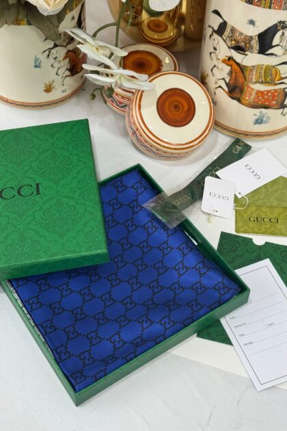 İthal Çifttaraflı Gucci İnci Vual İpek Şal-50140-Lacivert