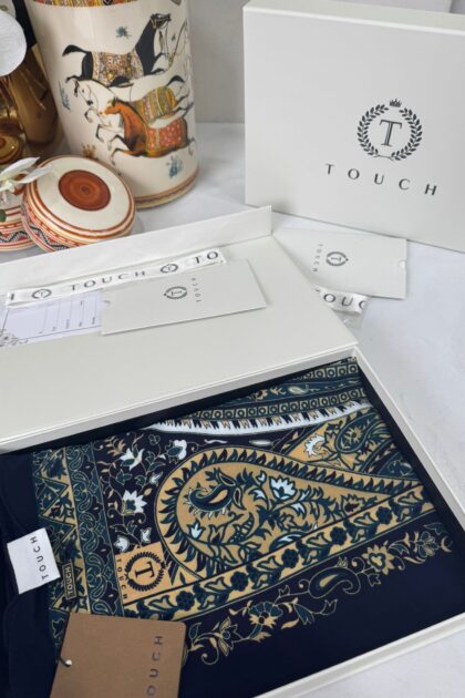 Touch İthal Etnik Desen Pamuk İpek Şal- 35440 - Lacivert Vizon