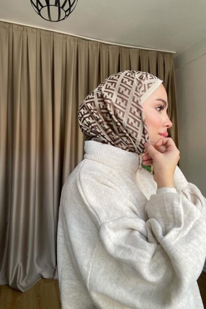 F Desenli İpek Kaşmir Çift Taraflı Şal - Kahve - Organic ScarfsOrganic Scarfs