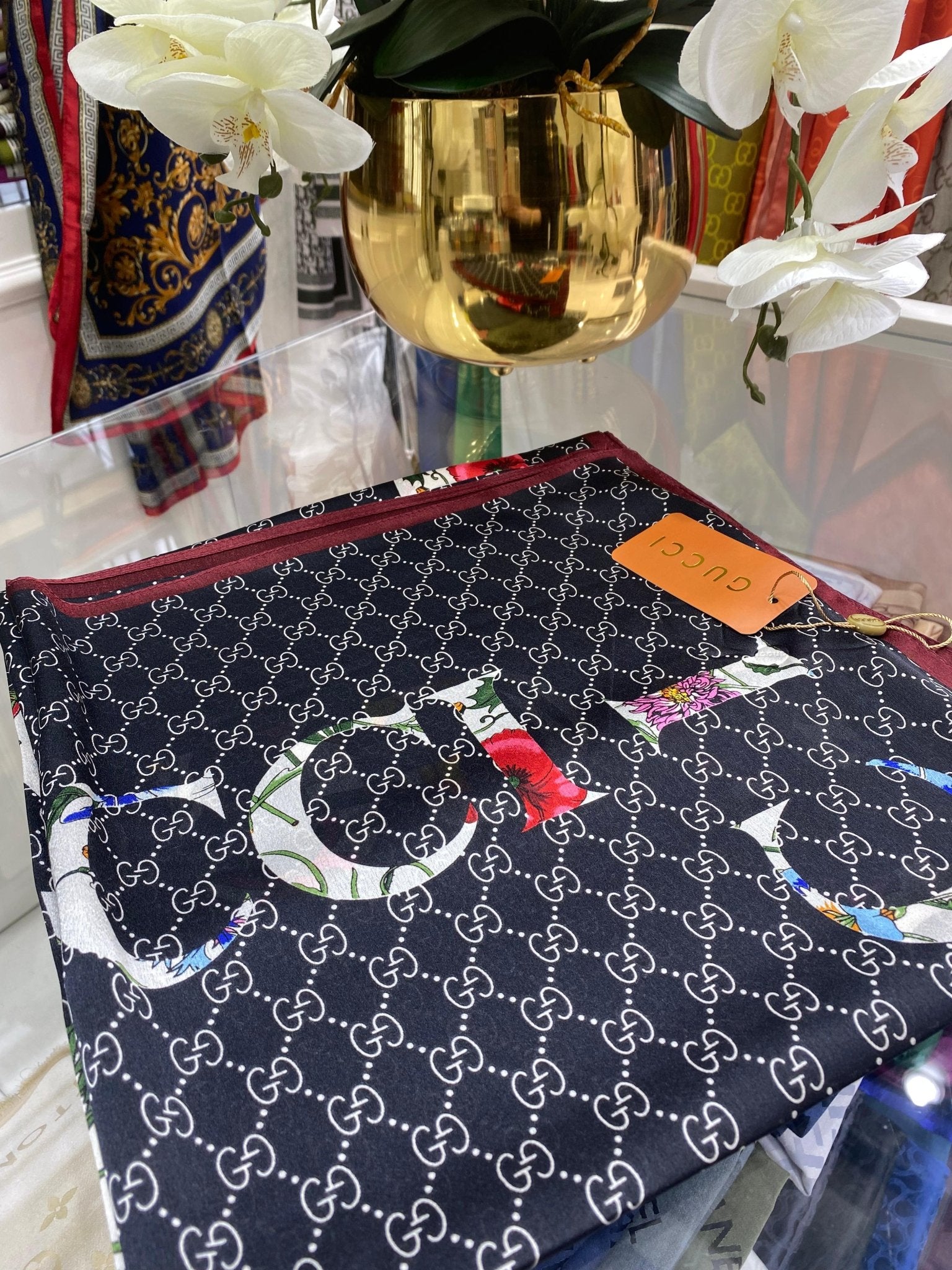 Gucci İthal Vual İpek Şal - Bordo - Organic ScarfsOrganic Scarfs