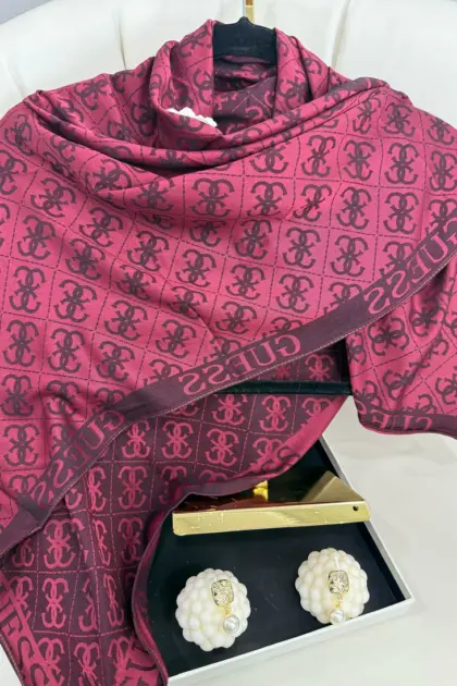 GUESS ÇİFT TARAFLI KAŞMİR İPEK EŞARP 7859-BORDO