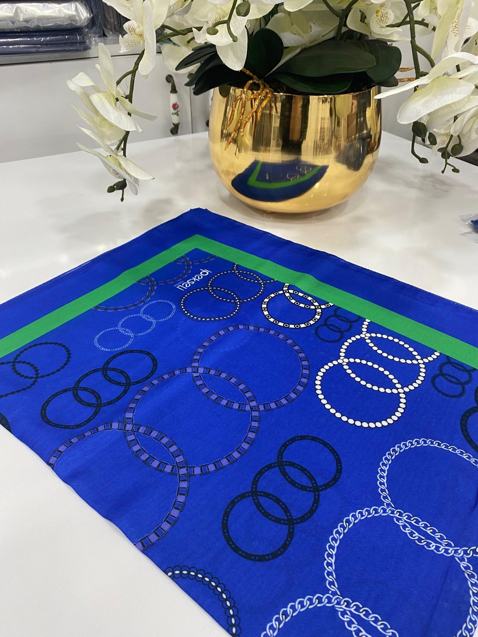 Halka Desen Pamuk Şal - Saks - Organic ScarfsOrganic Scarfs