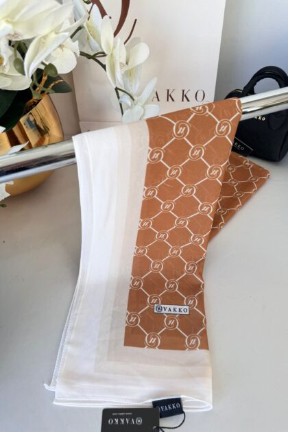 Vakko Monogram Desen İpeksi Şal 14534 - Hardal