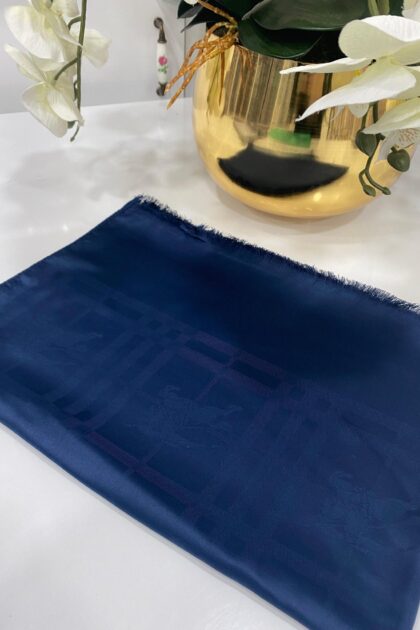 Hermes Desenli İpeksi Jakar Şal - Lacivert - Organic ScarfsOrganic Scarfs