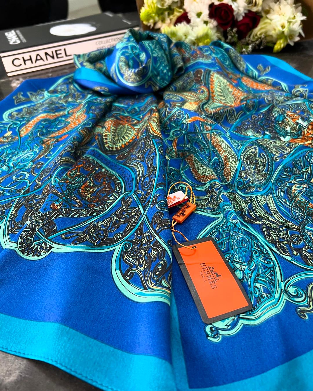 Hermes İthal Vual İpek Şal - Petrol - Organic ScarfsOrganic Scarfs