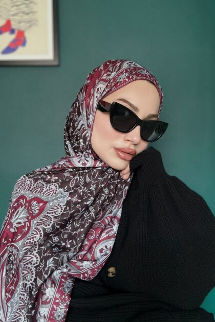 etnik hint deseni pamuk ipek şal -313131 açık kiremit