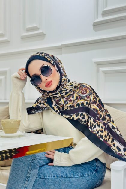 Hermes Leopar Çift Taradlı Vual İpek Şal 11143 - bordo